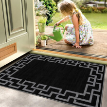 (40x60cm (Small Mat), Nico Black) Anti Slip Geometric Short Pile Rug with Rubber Backing - Non Slip Modern Area Carpet