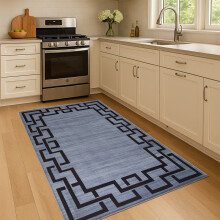 (80x150cm (Runner Rug), Nico Grey) Anti Slip Geometric Short Pile Rug with Rubber Backing - Non Slip Modern Area Carpet