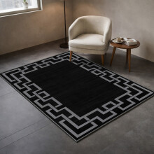 (120x170cm (Medium Area Rug), Nico Black) Anti Slip Geometric Short Pile Rug with Rubber Backing - Non Slip Modern Area Carpet