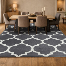 (200x290cm (Extra Large Rug), Ava Grey) Anti Slip Geometric Short Pile Rug with Rubber Backing - Non Slip Modern Area Carpet