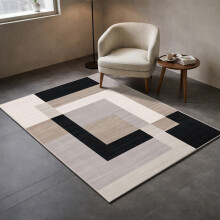 (120x170cm (Medium Area Rug), Milo Neutral) Anti Slip Geometric Short Pile Rug with Rubber Backing - Non Slip Modern Area Carpet