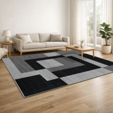 (160x230cm (Large Area Rug), Milo Black Grey) Anti Slip Geometric Short Pile Rug with Rubber Backing - Non Slip Modern Area Carpet
