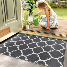 (40x60cm (Small Mat), Ava Grey) Anti Slip Geometric Short Pile Rug with Rubber Backing - Non Slip Modern Area Carpet