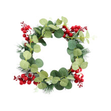 Christmas Wreath with Faux Eucalyptus & Red Berries26x15cm