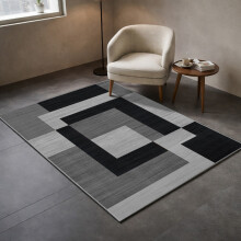 (120x170cm (Medium Area Rug), Milo Black Grey) Anti Slip Geometric Short Pile Rug with Rubber Backing - Non Slip Modern Area Carpet