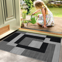 (40x60cm (Small Mat), Milo Black Grey) Anti Slip Geometric Short Pile Rug with Rubber Backing - Non Slip Modern Area Carpet