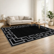 (160x230cm (Large Area Rug), Nico Black) Anti Slip Geometric Short Pile Rug with Rubber Backing - Non Slip Modern Area Carpet