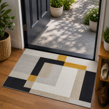 (60x110cm (Bedside Rug), Milo Cream) Anti Slip Geometric Short Pile Rug with Rubber Backing - Non Slip Modern Area Carpet