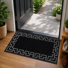 (60x110cm (Bedside Rug), Nico Black) Anti Slip Geometric Short Pile Rug with Rubber Backing - Non Slip Modern Area Carpet