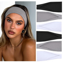 6-Pack Wide Non-Slip Headbands, 4-Inch Stretchy Sweatband, All-Purpose Hair Bands for Women, for Yoga, Workout & Daily Fashion (Black, White, Grey)