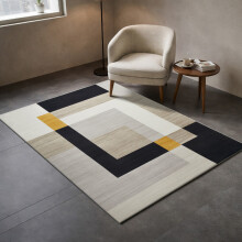 (120x170cm (Medium Area Rug), Milo Cream) Anti Slip Geometric Short Pile Rug with Rubber Backing - Non Slip Modern Area Carpet