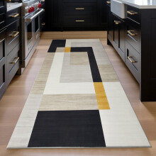 (60x220cm (Runner Rug), Milo Cream) Anti Slip Geometric Short Pile Rug with Rubber Backing - Non Slip Modern Area Carpet