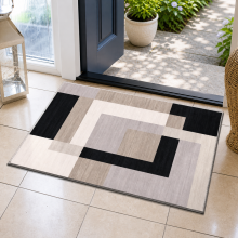 (60x110cm (Bedside Rug), Milo Neutral) Anti Slip Geometric Short Pile Rug with Rubber Backing - Non Slip Modern Area Carpet