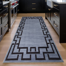 (60x220cm (Runner Rug), Nico Grey) Anti Slip Geometric Short Pile Rug with Rubber Backing - Non Slip Modern Area Carpet