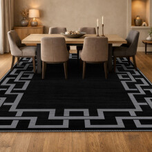 (200x290cm (Extra Large Rug), Nico Black) Anti Slip Geometric Short Pile Rug with Rubber Backing - Non Slip Modern Area Carpet