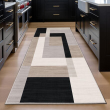 (60x220cm (Runner Rug), Milo Neutral) Anti Slip Geometric Short Pile Rug with Rubber Backing - Non Slip Modern Area Carpet