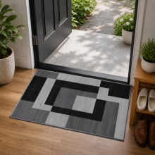 (60x110cm (Bedside Rug), Milo Black Grey) Anti Slip Geometric Short Pile Rug with Rubber Backing - Non Slip Modern Area Carpet