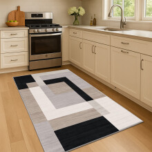 (80x150cm (Runner Rug), Milo Neutral) Anti Slip Geometric Short Pile Rug with Rubber Backing - Non Slip Modern Area Carpet