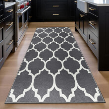 (60x220cm (Runner Rug), Ava Grey) Anti Slip Geometric Short Pile Rug with Rubber Backing - Non Slip Modern Area Carpet
