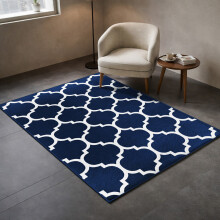 (120x170cm (Medium Area Rug), Ava Navy) Anti Slip Geometric Short Pile Rug with Rubber Backing - Non Slip Modern Area Carpet