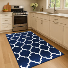 (80x150cm (Runner Rug), Ava Navy) Anti Slip Geometric Short Pile Rug with Rubber Backing - Non Slip Modern Area Carpet