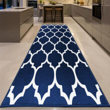 (80x300cm (Long Runner), Ava Navy) Anti Slip Geometric Short Pile Rug with Rubber Backing - Non Slip Modern Area Carpet