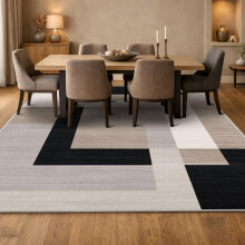 (200x290cm (Extra Large Rug), Milo Neutral) Anti Slip Geometric Short Pile Rug with Rubber Backing - Non Slip Modern Area Carpet