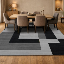 (200x290cm (Extra Large Rug), Milo Black Grey) Anti Slip Geometric Short Pile Rug with Rubber Backing - Non Slip Modern Area Carpet
