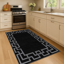 (80x150cm (Runner Rug), Nico Black) Anti Slip Geometric Short Pile Rug with Rubber Backing - Non Slip Modern Area Carpet