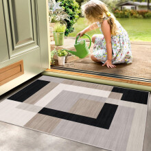 (40x60cm (Small Mat), Milo Neutral) Anti Slip Geometric Short Pile Rug with Rubber Backing - Non Slip Modern Area Carpet