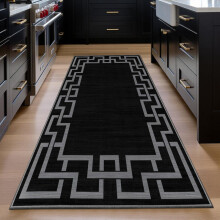 (60x220cm (Runner Rug), Nico Black) Anti Slip Geometric Short Pile Rug with Rubber Backing - Non Slip Modern Area Carpet