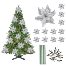 Sparkly Glitter Poinsettia Flowers12-Pack