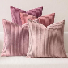 Fețe de pernă din catifea reiată roz violet, cu dungi, model Boho, set de 4