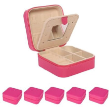 Travel Jewelry Box with Mirror, PU Leather, 6 Ring Rolls