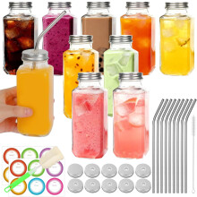 8 oz Glass Juice Bottles with Lids, Straws and Brushes