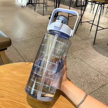 AuroraX Large-Capacity Water Bottles 64 oz Clear Sports Press-Switch Cups,Straw Lid Leakproof Carry Handle Travel Water Cup(Blue)