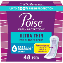 Poise Ultra Thin Incontinence Pads & Postpartum Pads for Bladder Leaks, 4 Drop Moderate Absorbency, 48 Count, Packaging May Vary (Long Length)