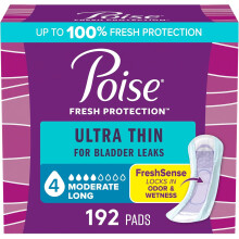 Poise Ultra Thin Incontinence Pads & Postpartum Pads for Bladder Leaks, 4 Drop Absorbency, 192 Count (4 Packs of 48), Packaging May Vary (Long Length)