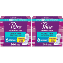 Poise Ultra Thin Incontinence Pads & Postpartum Pads for Bladder Leaks, 4 Drop Absorbency, Packaging May Vary,144 Count (Pack of 2) (Regular Length)