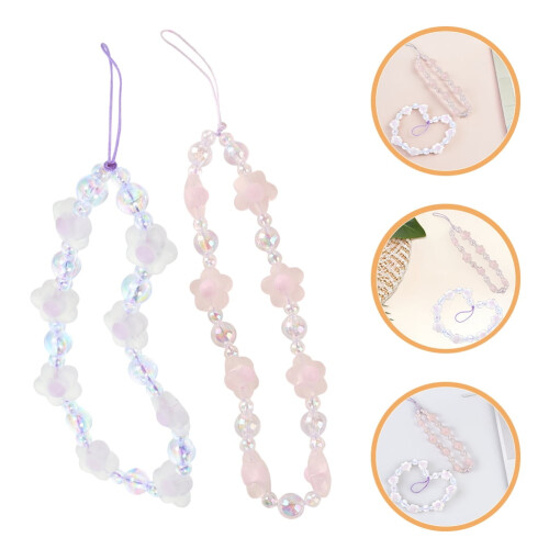 Perlenbesetztes Handy-Lanyard mit Blumenanhänger – 2er-Pack