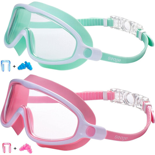 Kids Swim Goggles 2 Pack, Clear Lens, Age 3-14
