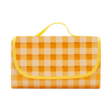 Yellow & White Plaid Picnic Blanket, 78.7x118.1 in (200x300 cm), Extra Large, Foldable with Carry Handle, for 4-5 People