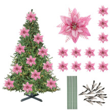 Sparkly Glitter Poinsettia Flowers12-Pack