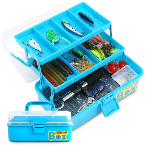Coffret de pêche à 3 compartiments avec leurres et outils –