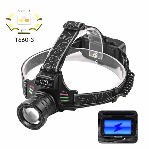 Rechargeable LED Headlamp with Digital Display, Waterproof