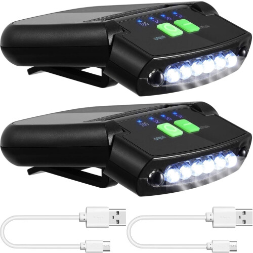 2 LED Clip-on Cap Lights, USB Rechargeable, Waterproof,