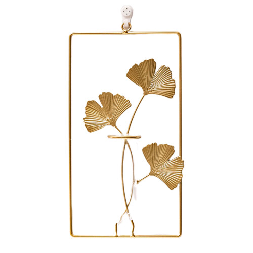 Modern Gold Metal and Glass Wall Vase