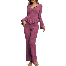 Women's long-sleeved cotton pajama set, soft and-rose red S
