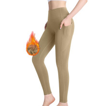 Women Sports Yoga Fleece Lined Leggings High Waist-Khaki XL