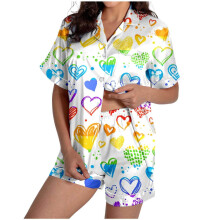 Women's Valentine's Day Pajama Set: Satin-light yellow XXL